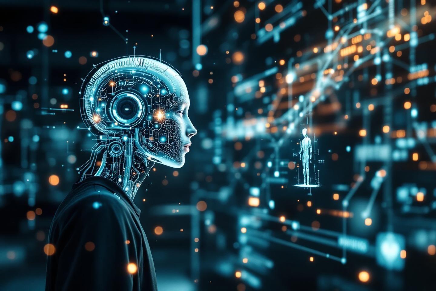 Robot cybernétique avec circuits dans environnement technologique numérique