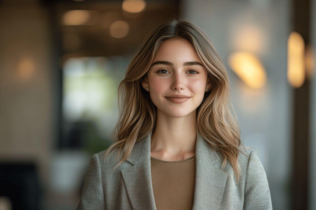 Portrait d'une femme d'affaires élégante avec un sourire chaleureux