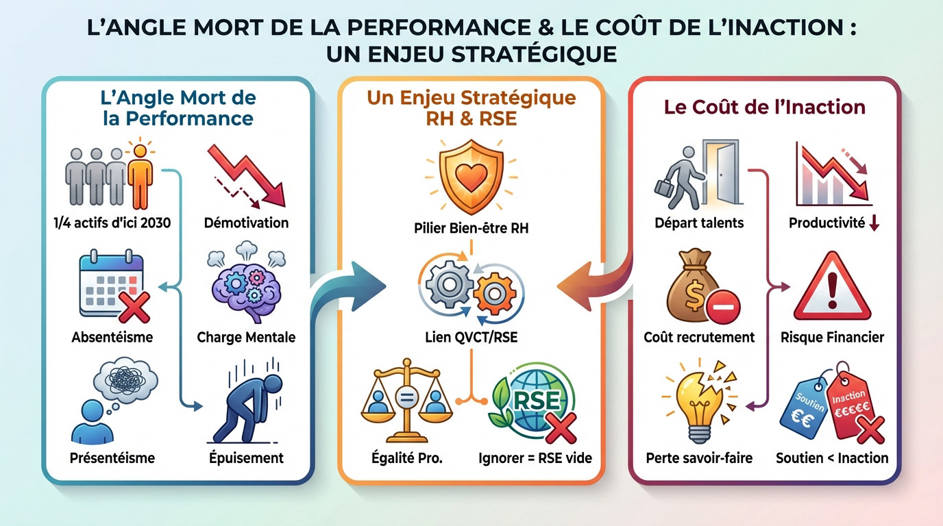 Graphique illustrant l'impact de l'absentéisme et le coût de l'inaction pour les entreprises face aux salariés aidants