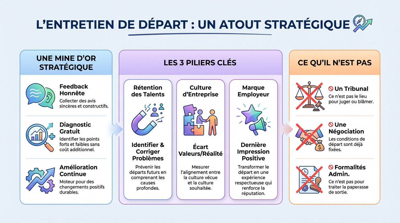 Collaborateur et RH échangeant lors d'un entretien de départ stratégique dans un bureau calme