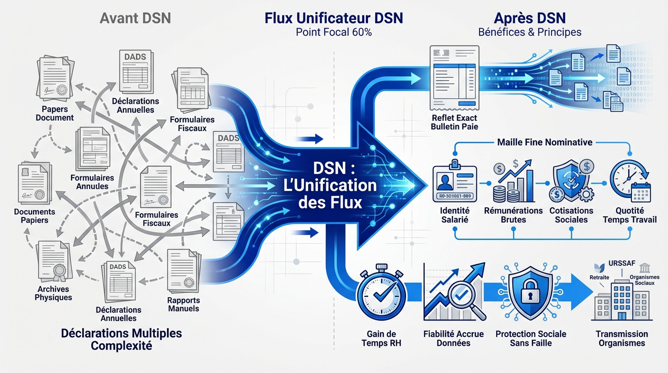 Schéma de l'unification des flux de paie via la DSN