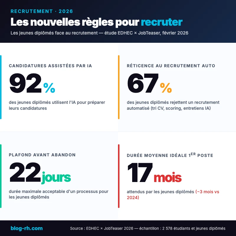 infographie 4 chiffres clés de l'étude EDHEC sur le recrutement en 2026