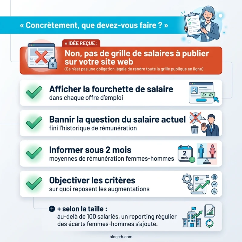 Infographie : transparence des salaires, concrètement que faire selon la taille de l'entreprise