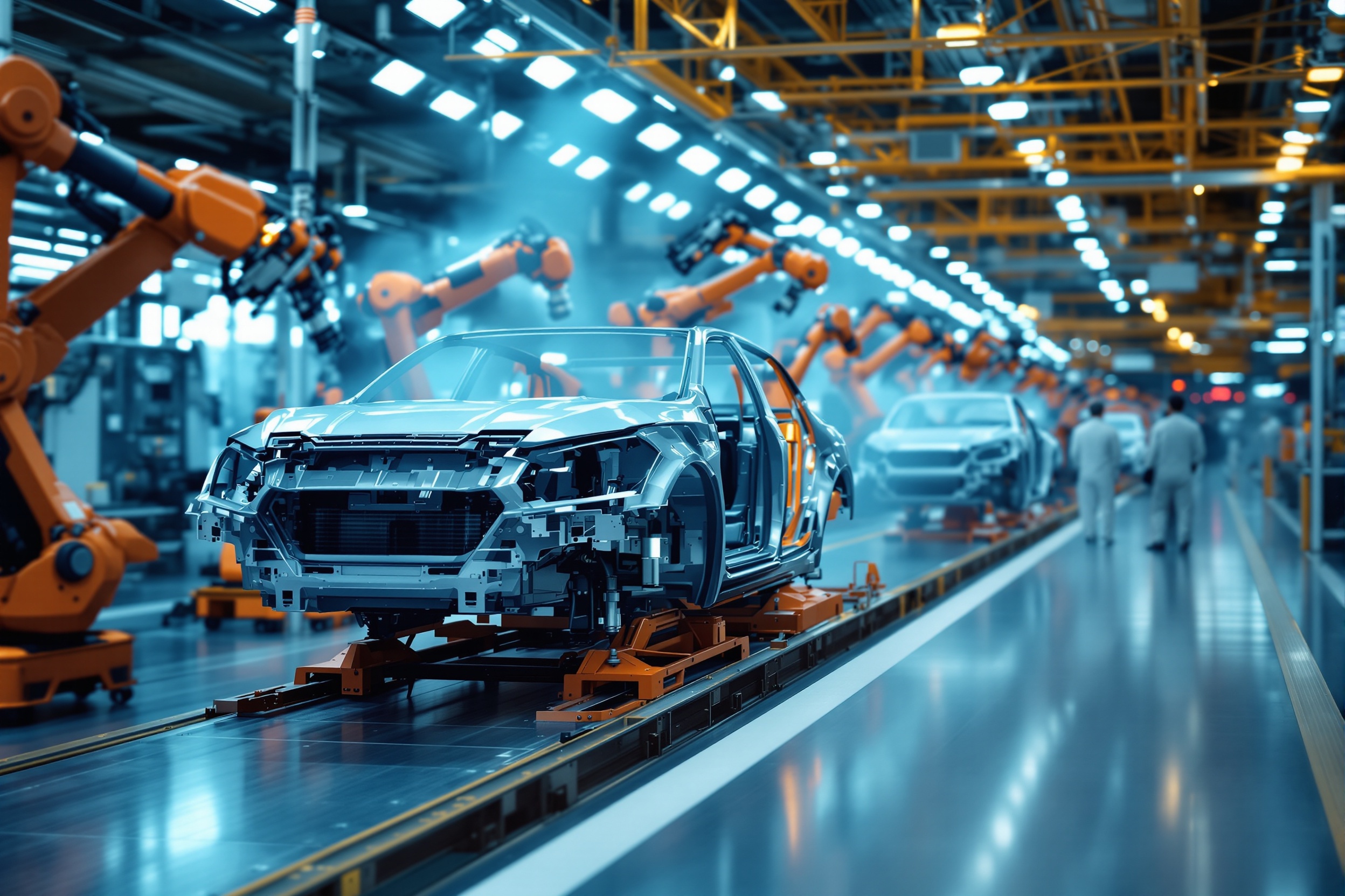 Ligne d'assemblage automobile moderne, illustration éditoriale de l'article sur le recrutement Renault en 2026