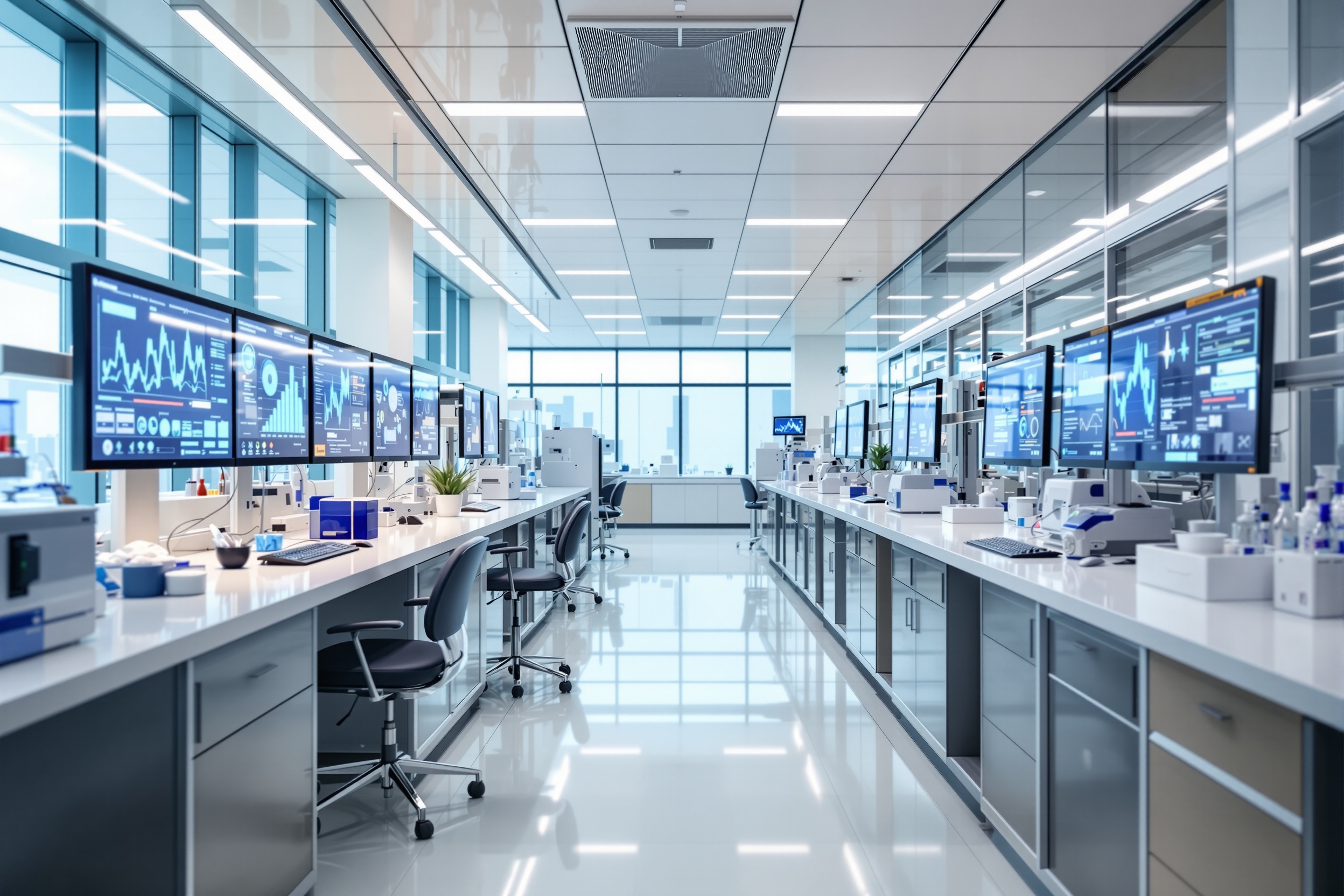 Laboratoire de recherche pharmaceutique moderne, illustration éditoriale de l'article sur le recrutement Sanofi en 2026