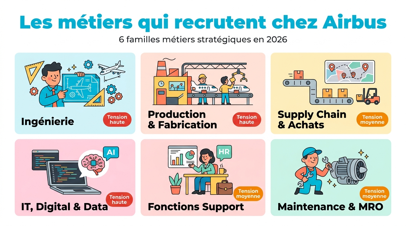Les métiers qui recrutent chez Airbus en 2026 : 6 familles métiers stratégiques