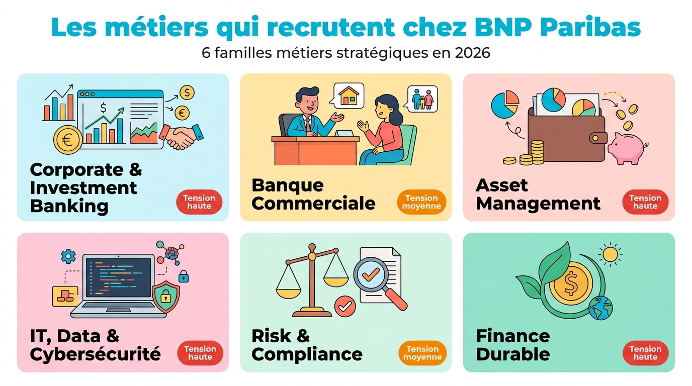 Les métiers qui recrutent chez BNP Paribas en 2026 : 6 familles métiers stratégiques