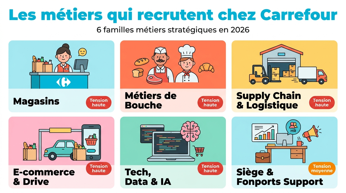 Les métiers qui recrutent chez Carrefour en 2026 : 6 familles métiers stratégiques