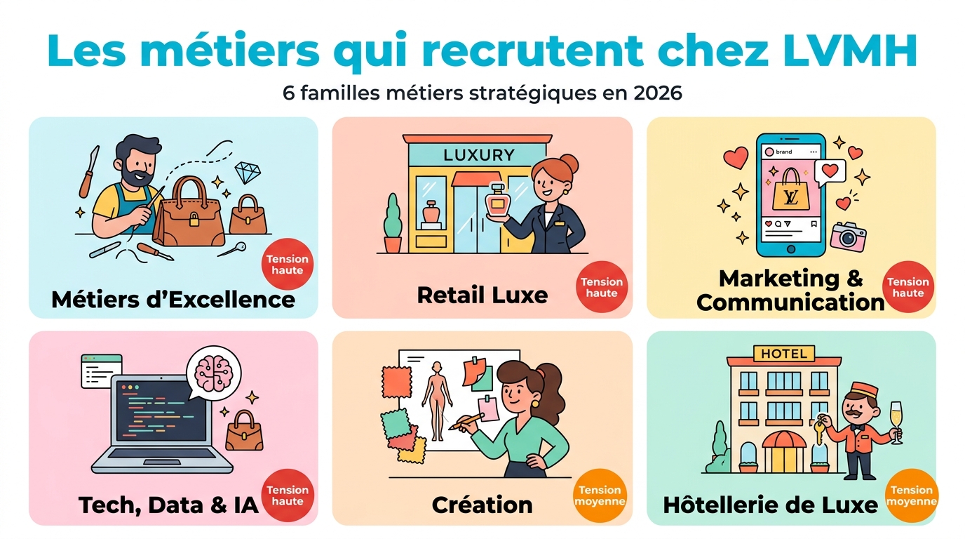 Les métiers qui recrutent chez LVMH en 2026 : 6 familles métiers stratégiques