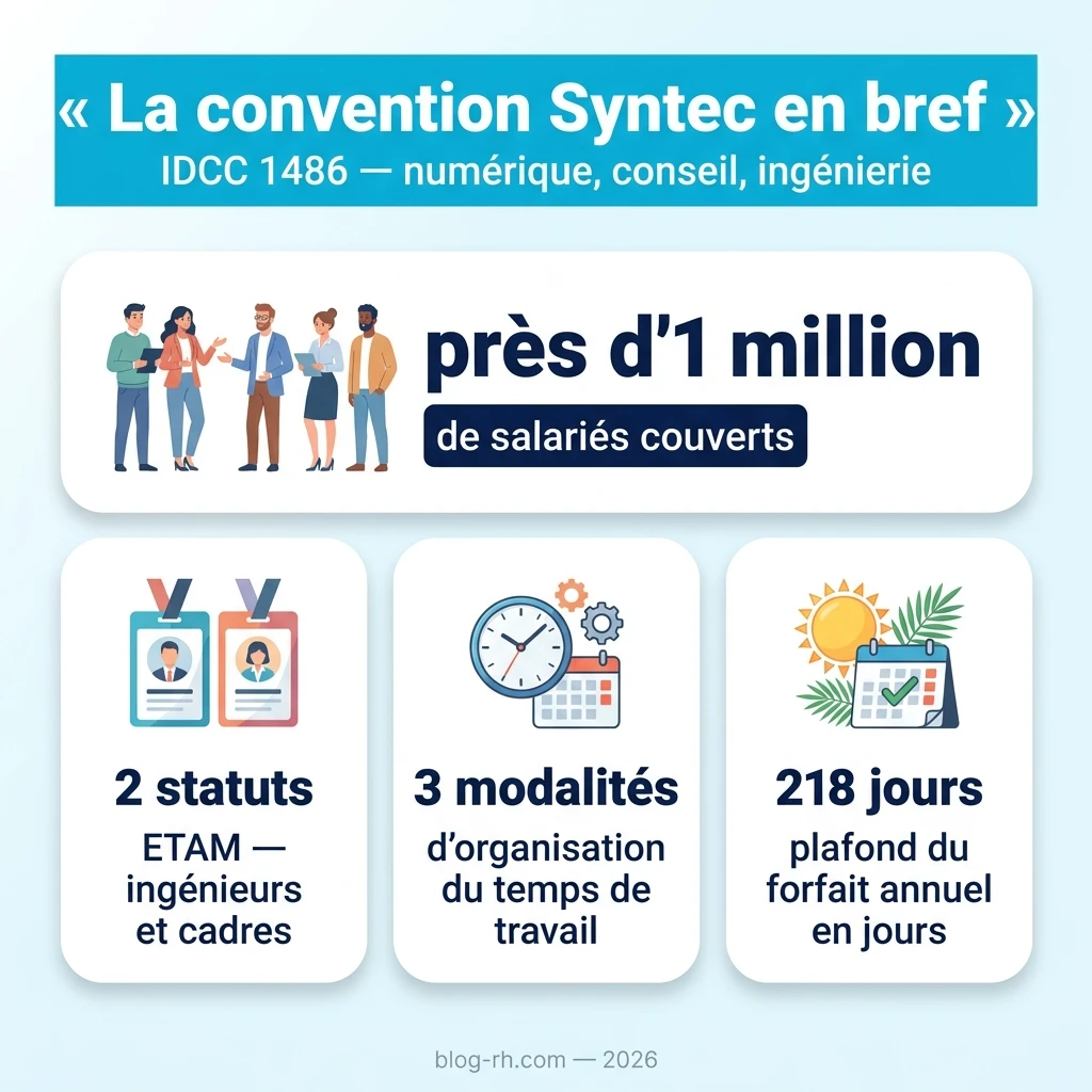 infographie logiciel de paie Syntec : convention IDCC 1486 en bref