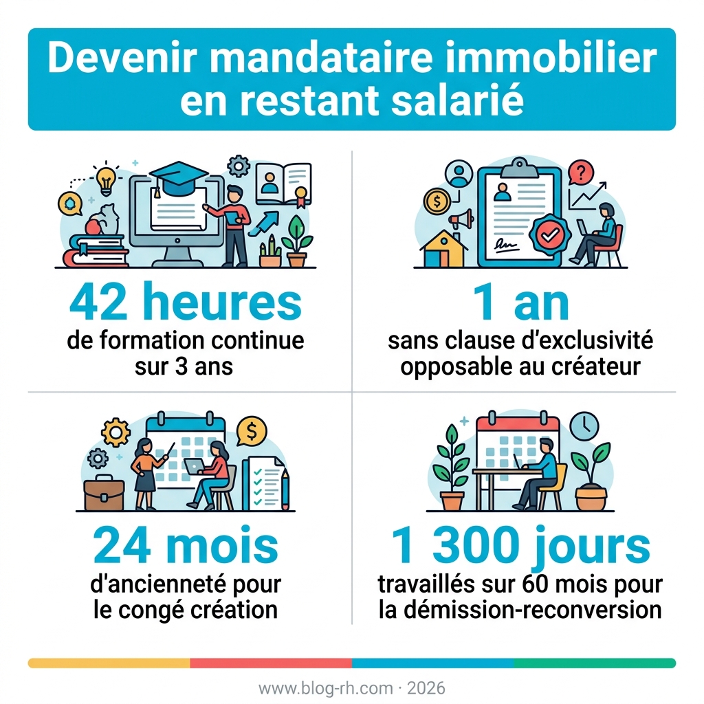 Infographie : devenir mandataire immobilier en restant salarié
