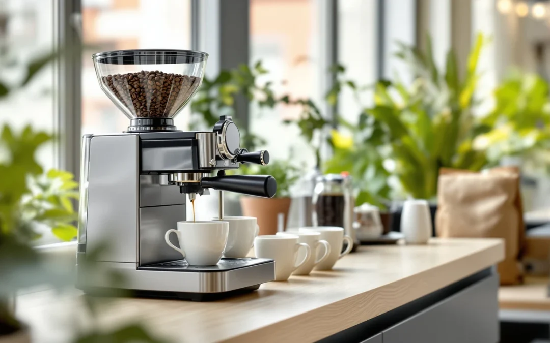 Coin café d'une entreprise avec une machine à grain et des tasses